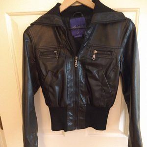 Miley Cyrus Max Azria Faux Leather Bomber Jacket Black Small Stretch